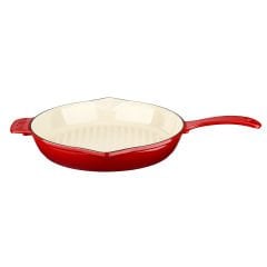 Lava Casting runde Grillpfanne, Durchmesser (Ø) 28 cm. Gusseisen-Solid-Griff-Edition-Serie – Rot