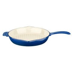 Lava Casting runde Grillpfanne, Durchmesser (Ø) 28 cm. Gusseisen-Serie mit festem Griff, Edition – Blau