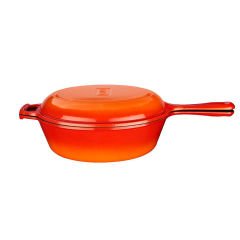 Lava Cast Iron Combo tiefe runde Bratpfanne, Durchmesser (Ø) 26 cm, massiver Gusseisengriff – Orange