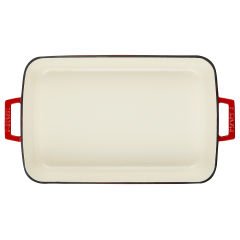 Lava Cast Rectangular Roast and Oven Tray Size 26x40cm. Cast Iron Solid Double Handle Edition Series - Red