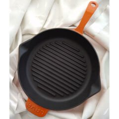 Lava Cast Iron Round Grill Pan Diameter(Ø)28cm. Cast Iron Solid Handle - Orange