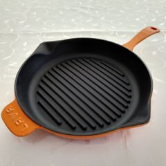 Lava Cast Iron Round Grill Pan Diameter(Ø)28cm. Cast Iron Solid Handle - Orange