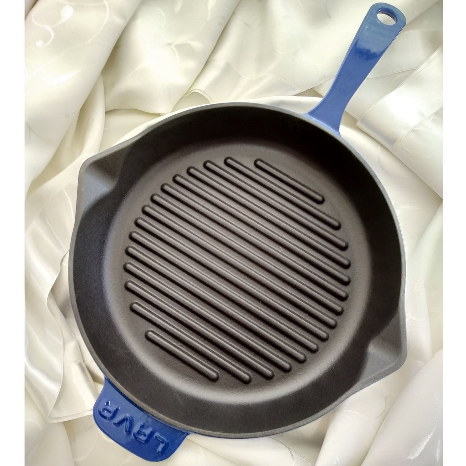 Lava Cast Iron Round Grill Pan Diameter(Ø)28cm. Cast Iron Solid Handle - Blue