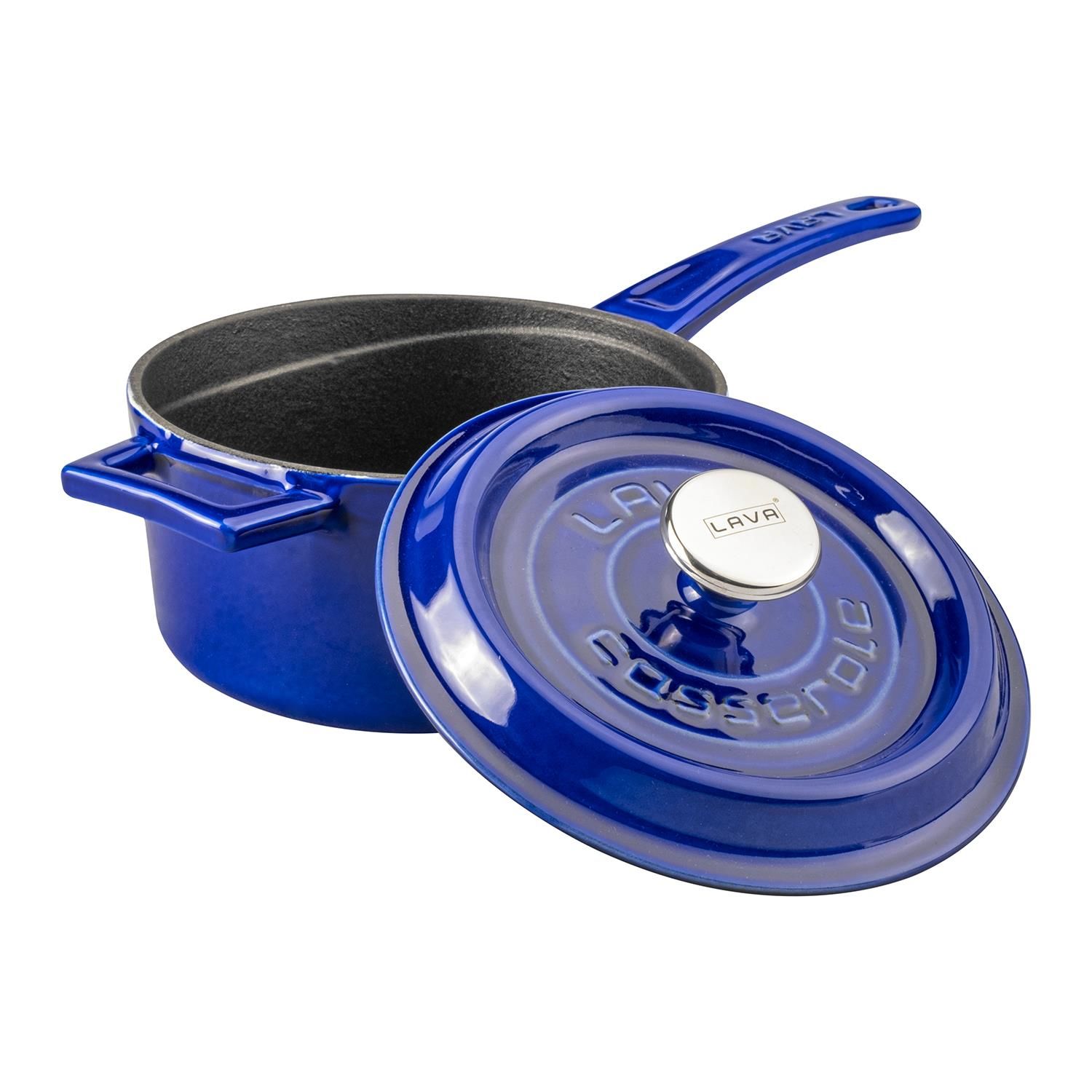 Lava Cast Round Sauce Pot Diameter (Ø)16cm. Cast Iron Solid Handle Premium Series - Majolica Blue