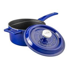 Lava Cast Round Sauce Pot Diameter (Ø)16cm. Cast Iron Solid Handle Premium Series - Majolica Blue