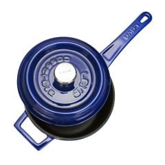 Lava Cast Round Sauce Pot Diameter (Ø)16cm. Cast Iron Solid Handle Premium Series - Majolica Blue