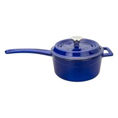 Lava Cast Round Sauce Pot Diameter (Ø)16cm. Cast Iron Solid Handle Premium Series - Majolica Blue