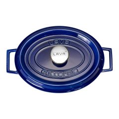 Lava Cast Oval Pot Size 23x29cm. Premium Series with Cast Iron Solid Handle - Majolica Blue