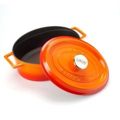 Lava Cast Iron Triple Orange Cookware Set with Silicone Handle and Wooden Spoon