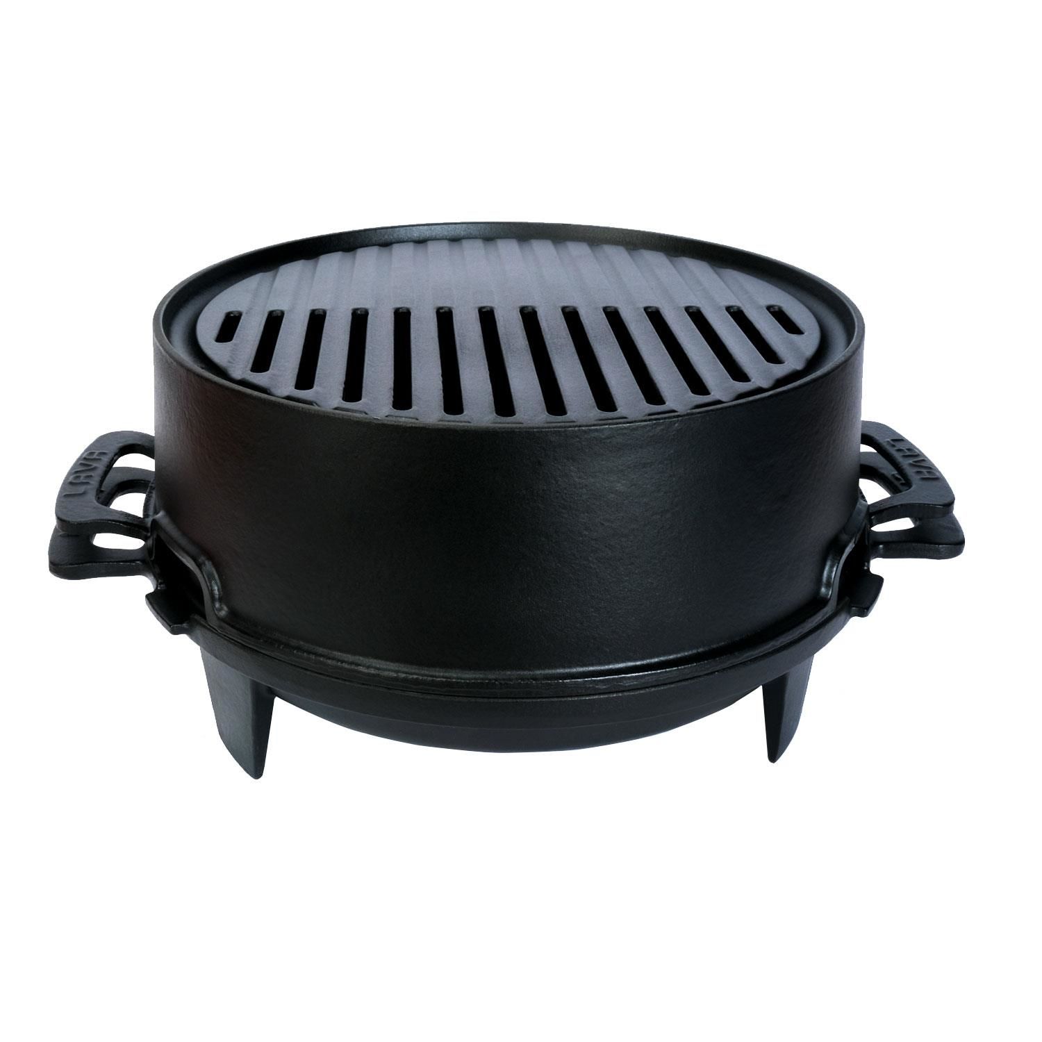 Lava Casting Round Barbecue Grill Set Cast Iron Solid Double Handle Diameter (Ø)36 cm.