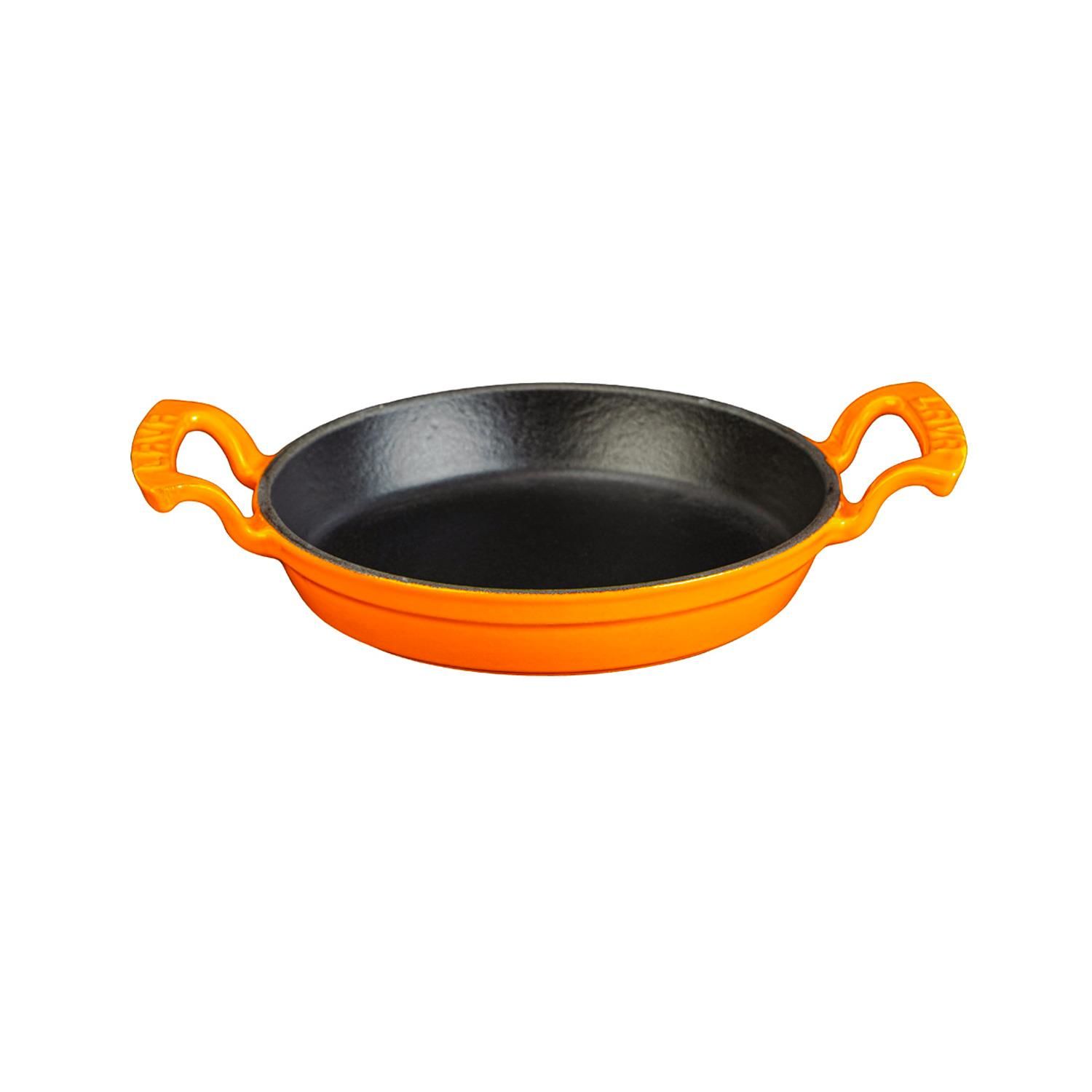 Lava Casting Round Bowl Diameter (Ø)20cm. Cast Iron Solid Double Handle - Orange