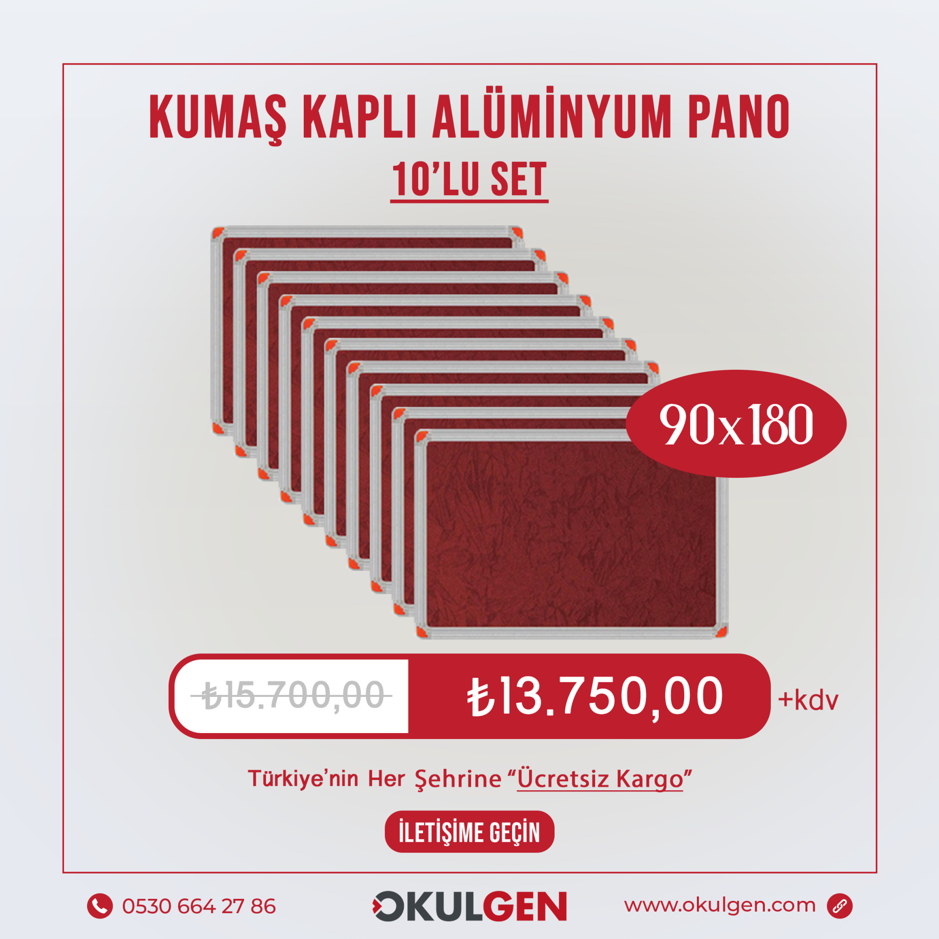 KUMAŞ KAPLI ALÜMİNYUM ÇERÇEVE PANO | 90x180 | 10'LU SET