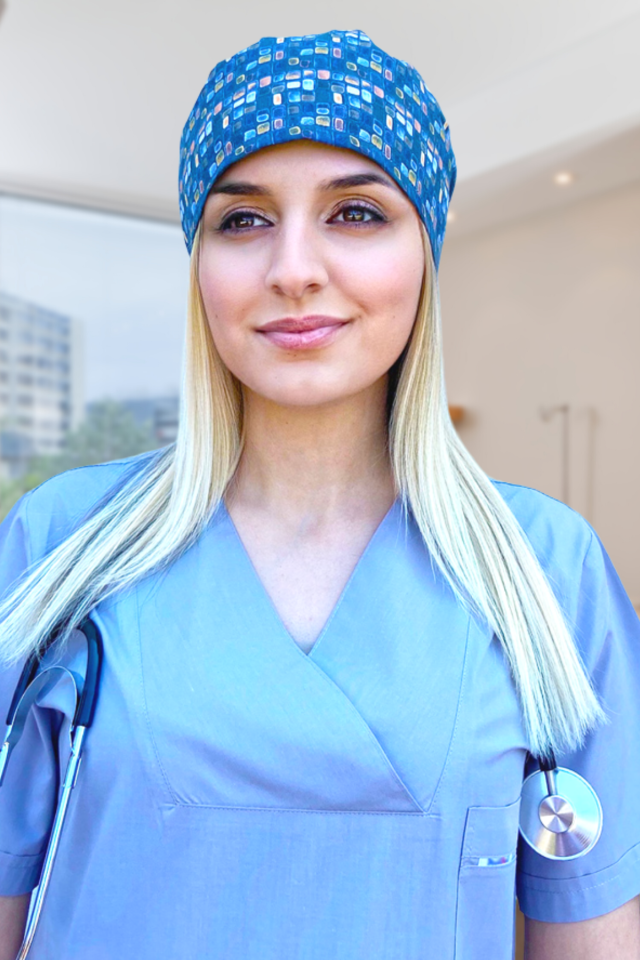 Mini Kare Desenli Doktor Hemşire Cerrahi Bone