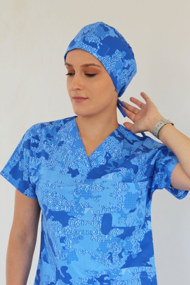 Açık Yazı Baskılı Mavi Doktor Hemşire Cerrahi Bone