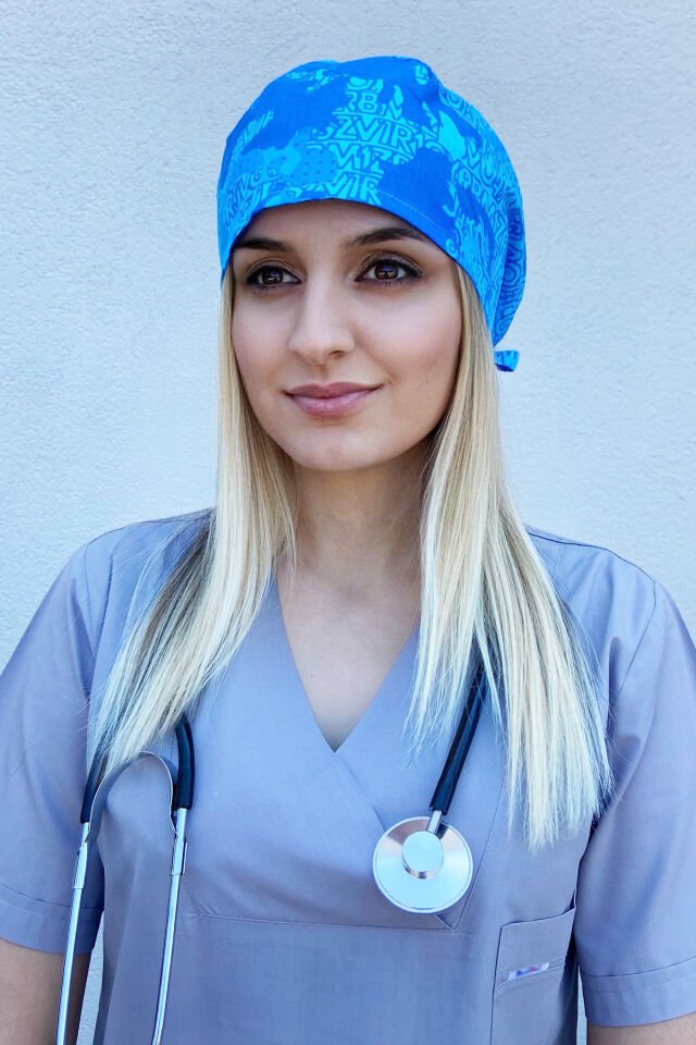Açık Yazı Baskılı Mavi Doktor Hemşire Cerrahi Bone