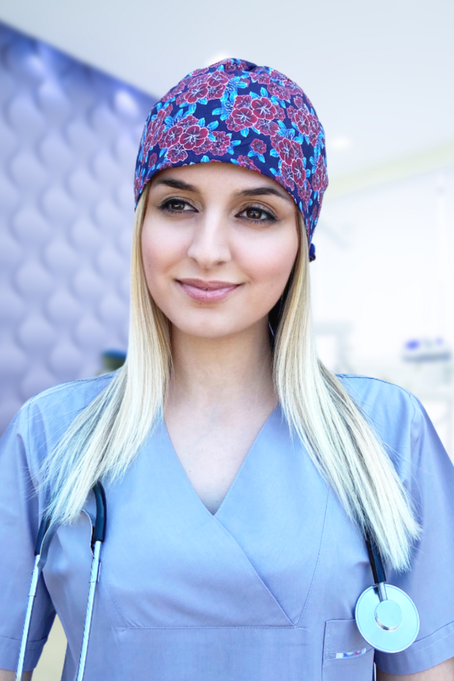 Bordo Lilyum Desenli Cerrahi Bone