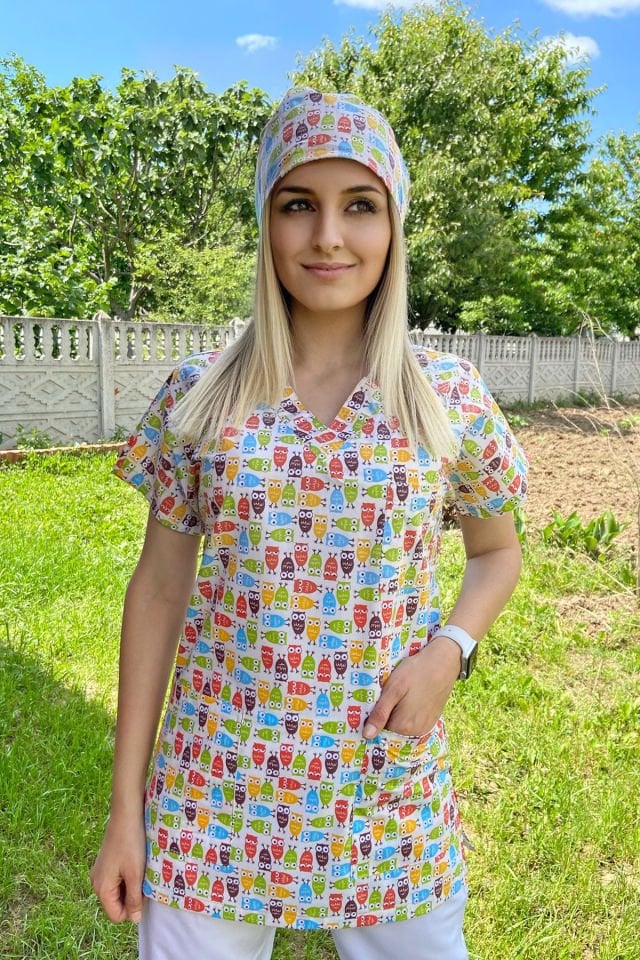 Renkli Baykuş Figürlü Cerrahi Üst Bone İkili Takım ( Üst Bone Takım )