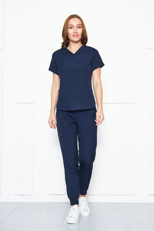 Lacivert Likralı Kadın Cerrahi Takım