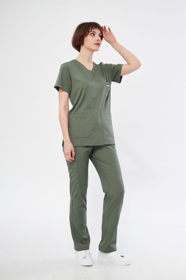 Haki Likralı Kadın Cerrahi Takım