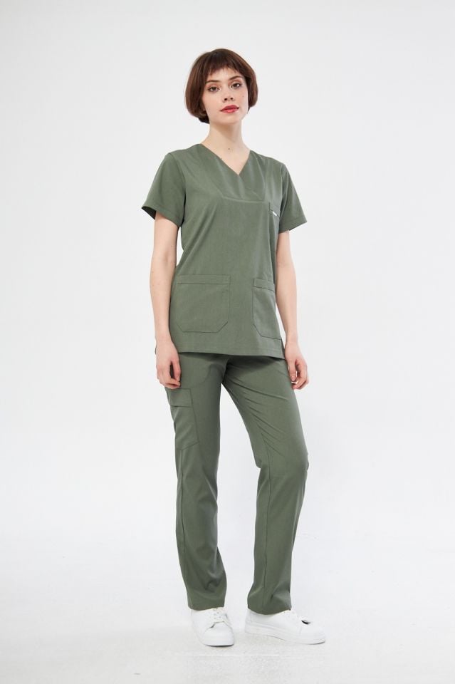 Haki Likralı Kadın Cerrahi Takım