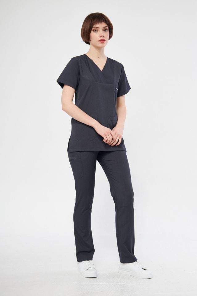 Antrasit Likralı Kadın Cerrahi Takım