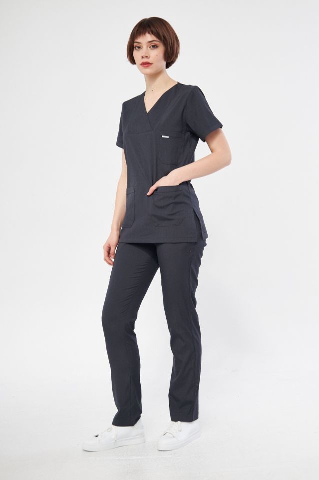 Antrasit Likralı Kadın Cerrahi Takım