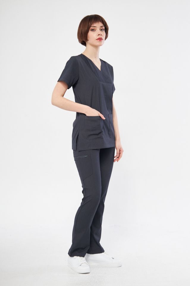 Antrasit Likralı Kadın Cerrahi Takım