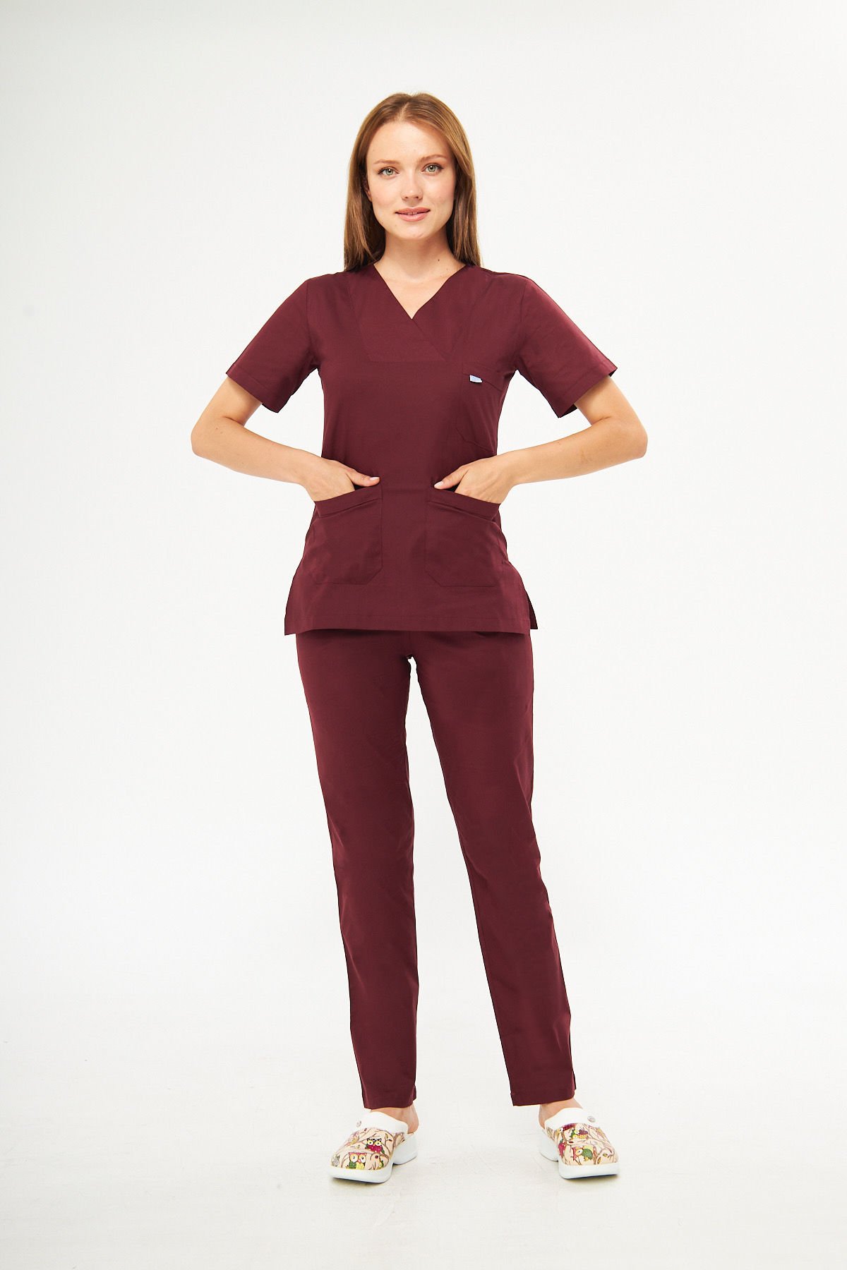 Bordo Likralı Kadın Cerrahi Takım