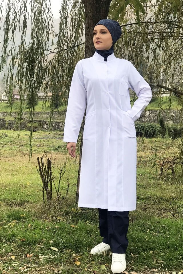 Tesettür Boy Kadın Alpaka Önlük Hakim Yaka