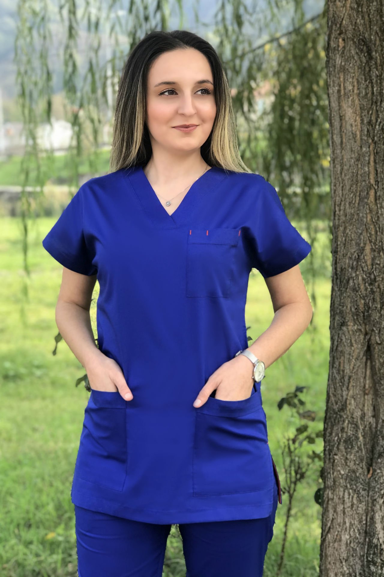 Kadın Gece Mavisi Likra Cerrahi Takım
