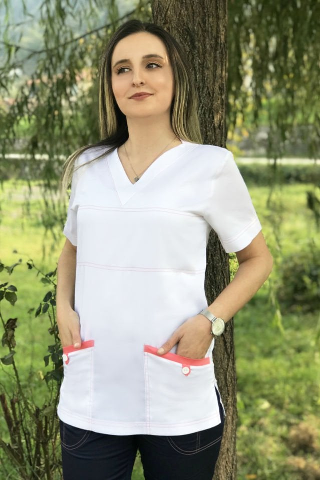 Kadın Grey Red Pembe Detay Cep Düğmeli Tek Üst Forma