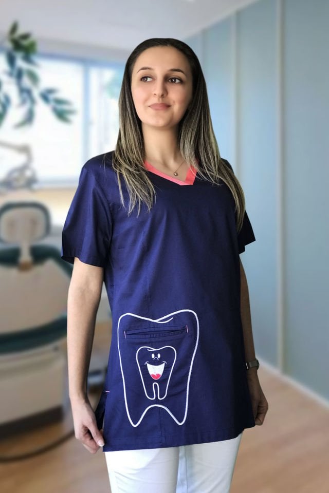 Kadın Diş Nakışlı Fuşya Detay Grey Red Tek Üst Forma