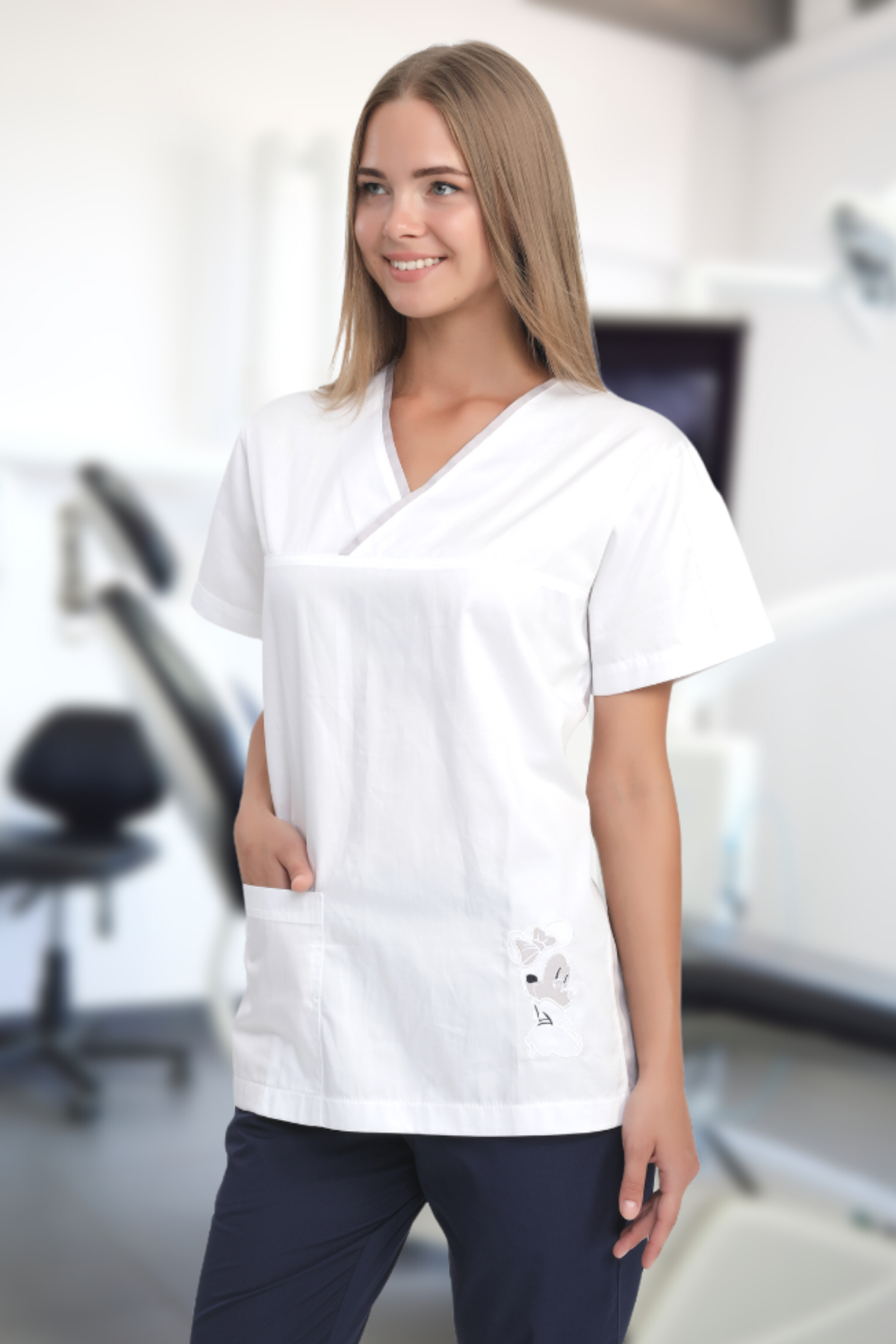 Kadın Grey Red Mickey Nakışı Lila Detay Cerrahi Tek Üst Forma