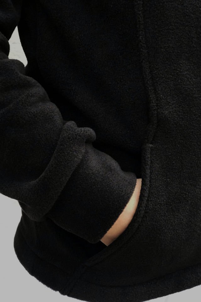 Kadın Cep Detaylı Siyah Polar Hastane Ceketi