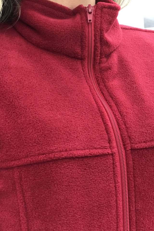 Kadın Cep Detaylı Bordo Polar Hastane Ceketi