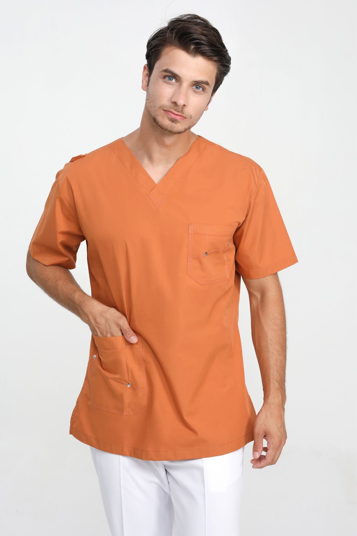 Erkek Grey Red Rivetli Hardal Cerrahi Tek Üst Forma