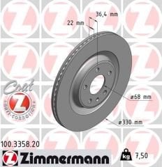 ARKA FREN AYNASI TOUAREG 3.0TDI 17 A4-A5 1.8 TFSI-2.0 TDI 08 A6 2.0 TFSI-2.8 FSI 11 330x22x5xHVLI 986479750-986479C86-DF6175S-ZIMMERMANN 100.3358.20-4H0615601D-4H0615601H-8W0615601E