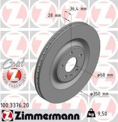 FREN DİSKİ ARKA KAPLAMALI HAVALI TOUAREG-A6-A7-A8-Q8-E TRON 986479E41-DF6750S-ZIMMERMANN 100.3376.20-4M0615601J-4M0615601P