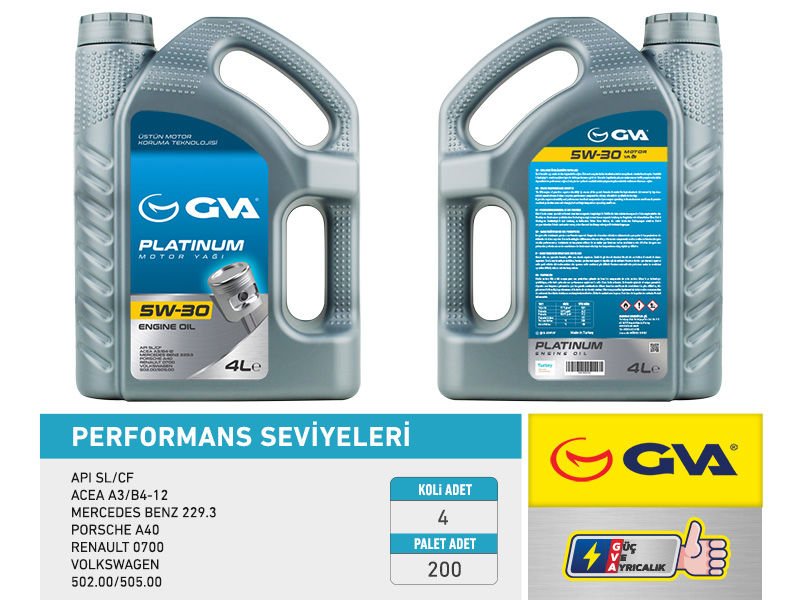 MOTOR YAĞI 5W30 4 LT PLATINUM TAM SENTETİK API SL/CF-GVA 9920122-5W30-93165556-7711943761