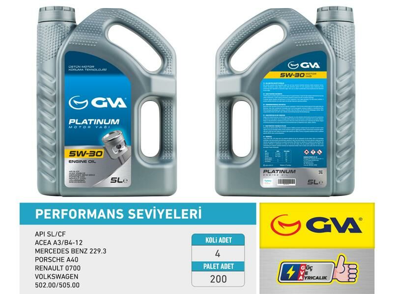 MOTOR YAĞI 5W30 5 LT PLATINUM TAM SENTETİK API SL/CF-GVA 9920124-5W30-93165557