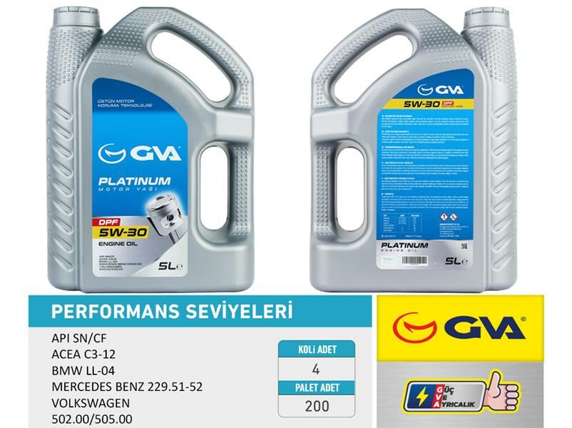 MOTOR YAĞI 5W30 5 LT PLATINUM PARTİKÜLLÜ-DPF TAM SENTETİK API SN/CF-GVA 9920154-5W30-93165557