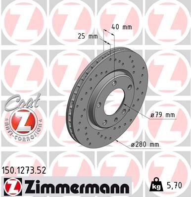FREN DİSKİ ON BMW M3 E30 KAPLAMALI HAVALI YÜKSEK KARBONLU DELİKLİ-ZIMMERMANN 150.1273.52-34112226813