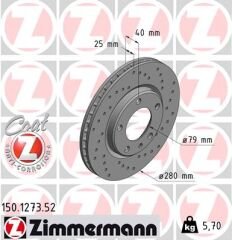 FREN DİSKİ ON BMW M3 E30 KAPLAMALI HAVALI YÜKSEK KARBONLU DELİKLİ-ZIMMERMANN 150.1273.52-34112226813