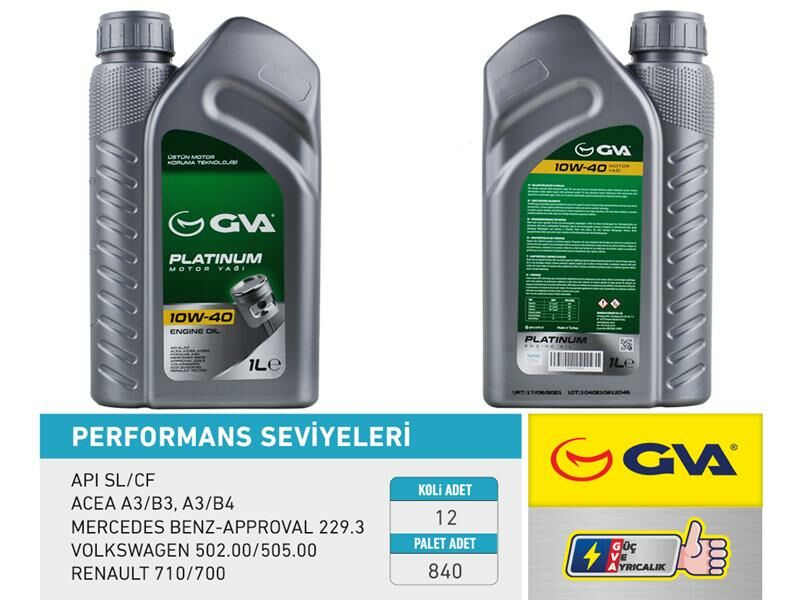 MOTOR YAĞI 10W40 1 LT PLATINUM YARI SENTETİK API SL/CF-GVA 9920320-10W40