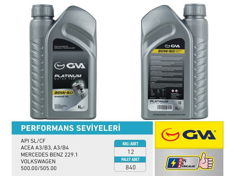 MOTOR YAĞI 20W50 1 LT PLATINUM MİNERAL API SL/CF-GVA 9920520-20W50