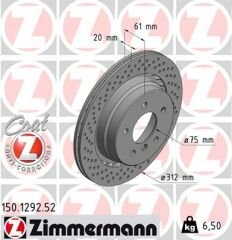FREN DISKI ARKA SOL BMW M3 E36 KAPLAMALI DELIKLI-ZIMMERMANN 150.1292.52-34212227177
