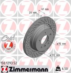 FREN DISKI ARKA SAG BMW M3 E36 KAPLAMALI DELIKLI-ZIMMERMANN 150.1293.52-34212227178