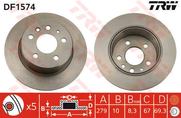 FREN DISKI ARKA MERCEDES W115 C123 S123 W116 W126 W123-TRW DF1574-A1264230012