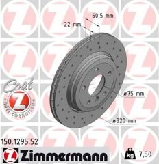 FREN DISKI ARKA BMW E46 Z4 E85 E86 HAVALI KAPLAMALI DELIKLI-ZIMMERMANN 150.1295.52-34216864052