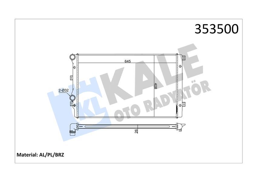 SU RADYATÖRÜ A3-SEAT ALTEA-LEON-TOLEDO III-SKODA OCTAVIA III-SUPERB II-YETİ II-VW BEETLE-CADDY II-IV -EOS-GOLF V-VI-JETTA III-IV-PASSAT-SCIROCCO-TOURAN 1.4TSI 1.9TDI 04 MT BRAZING 645x408x26-KALE-1K0121253H-1K0121253BB-1K0121251AT